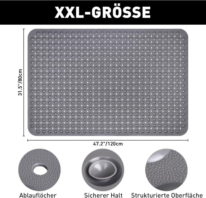Mofonky Gross Duschmatte rutschfest 80x120cm: Weich TPE Duscheinlage mit Ablauflöchern und Saugnäpfe