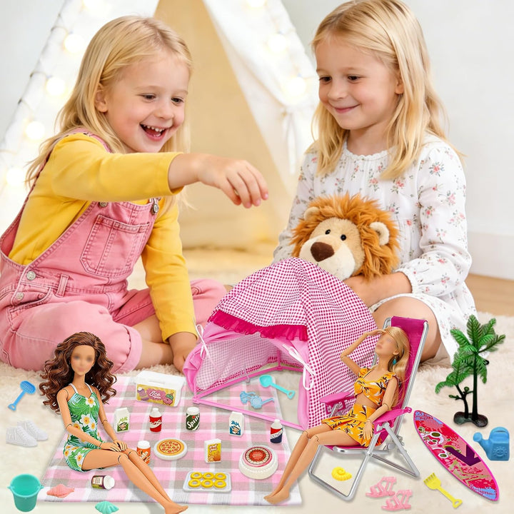 35 PCS Kleidung Camping Sets Kompatibel mit Barbie 11,5 Zoll Puppen, 1 Zelt, 1 Picknickdecke, 1 Stuh