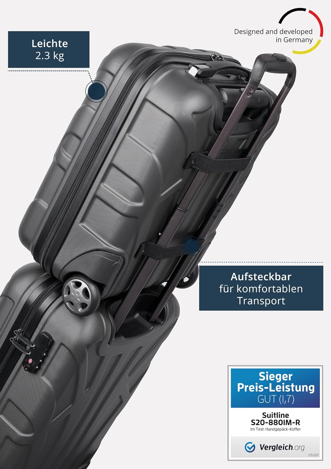 suitline - Kleiner Koffer 45x36x20 cm, Easyjet Freigepäck Underseat Handgepäck, Bordgepäck Trolley l