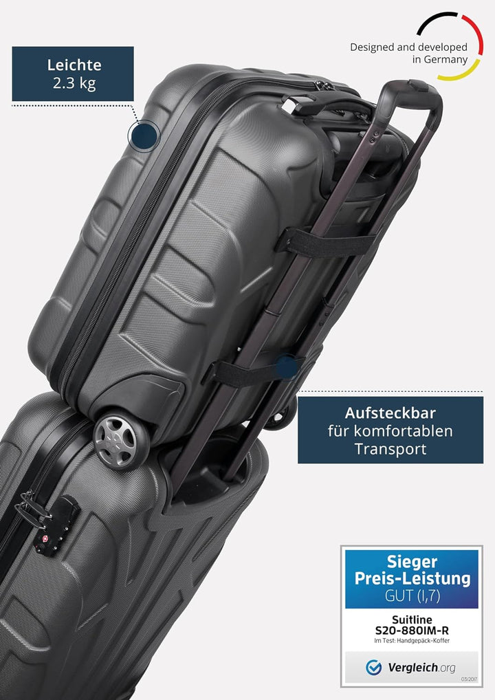 suitline - Kleiner Koffer 45x36x20 cm, Easyjet Freigepäck Underseat Handgepäck, Bordgepäck Trolley l