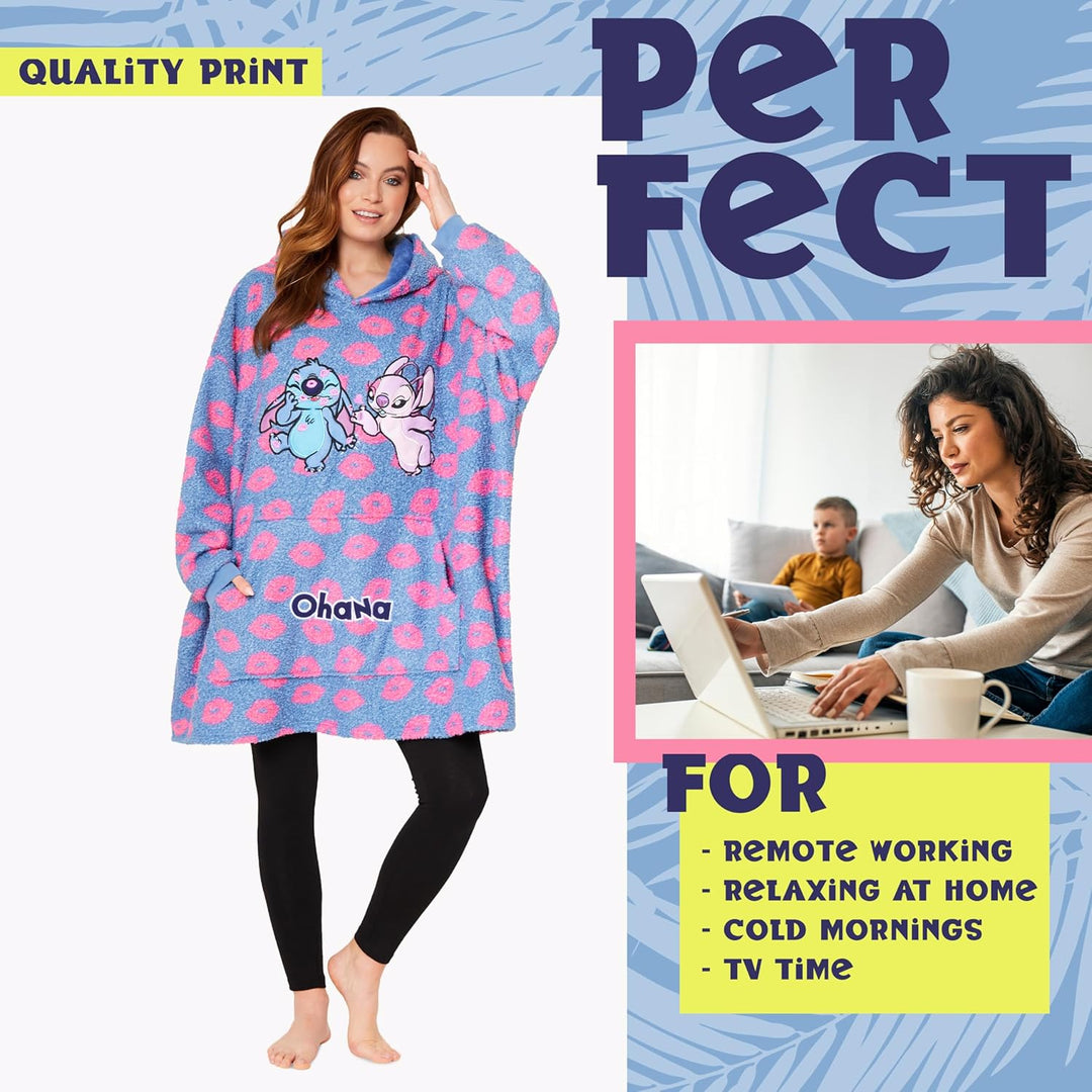 Disney Stitch Übergrosse Hoodie Decke Damen - Fleece Oversized Kapuzenpullover mit Ärmeln für Teenag