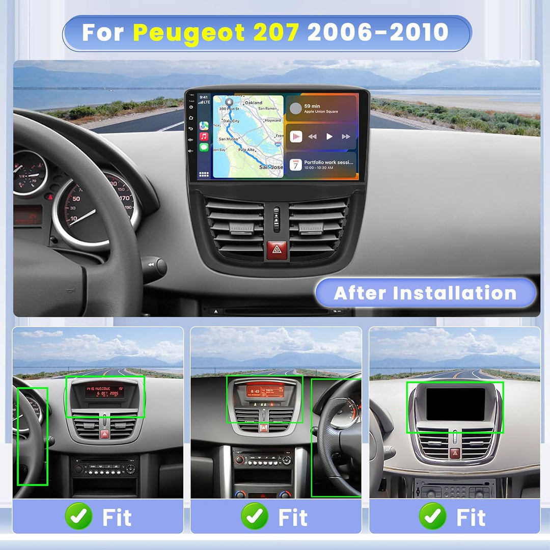 Hikity 8 core 4+64GB Android 15 Autoradio für Peugeot 207 2006-2010 Radio Wireless CarPlay Android A