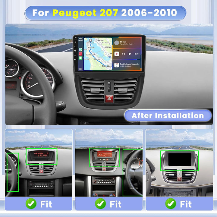 Hikity 8 core 4+64GB Android 15 Autoradio für Peugeot 207 2006-2010 Radio Wireless CarPlay Android A