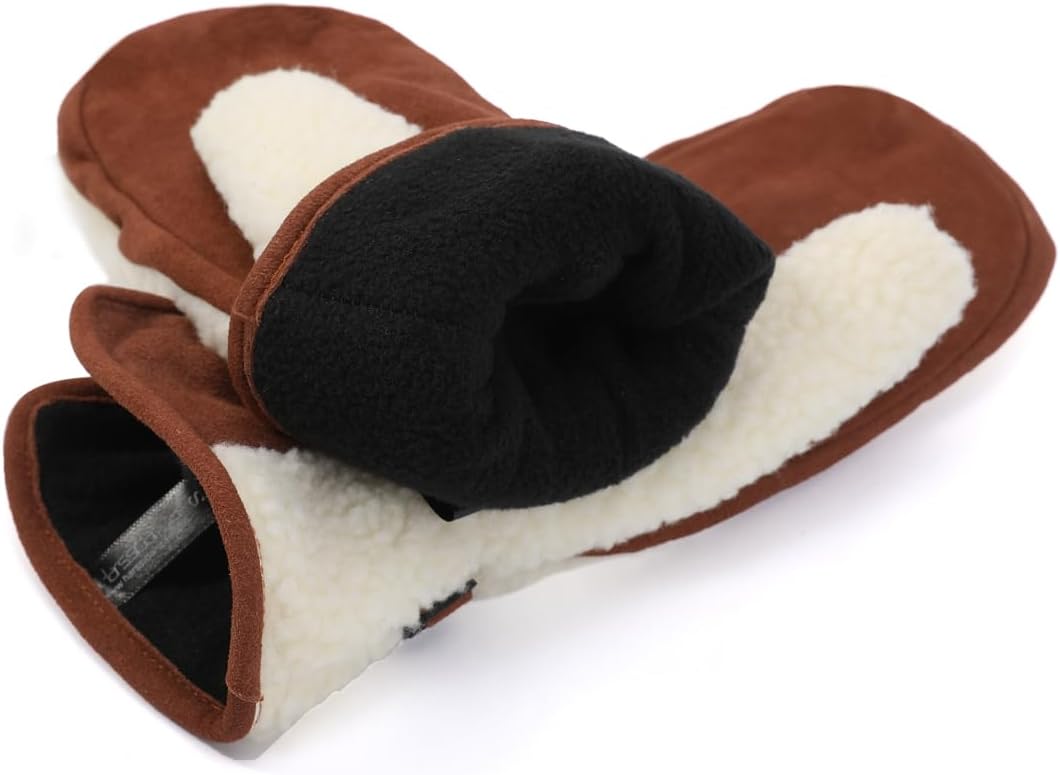 Harssidanzar Damen Winter Lederhandschuhe Outdoor Warm gefüttert Skifahren Fäustlinge SL020EU L Beig