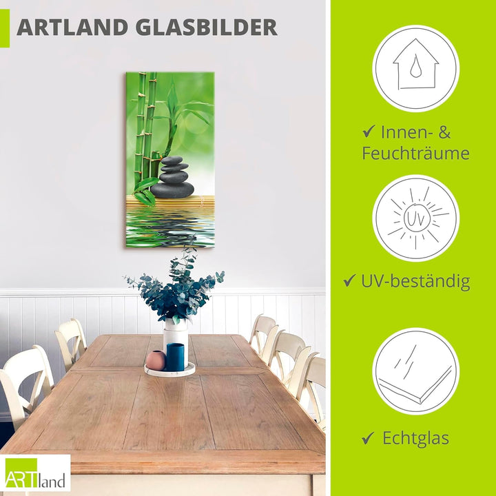 ARTland Glasbilder Wandbild Glas Bild einteilig 30x60 cm Hochformat Asien Wellness Zen Spa Steine Ba