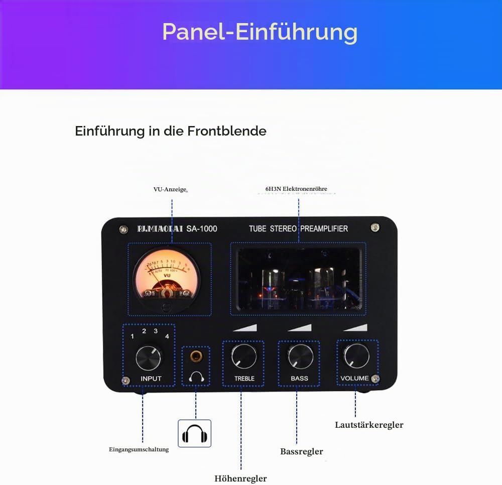 SA-1000 Audiophiler Röhrenvorverstärker Audio HiFi Elektrischer Röhrenverstärker 4 Eingänge 2 Ausgän