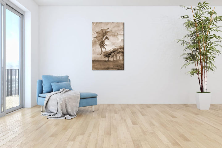 deyoli Fantasiegemälde eines lila Drachen Format: 80x60 als Leinwand, Effekt: Sepia, Motiv fertig ge