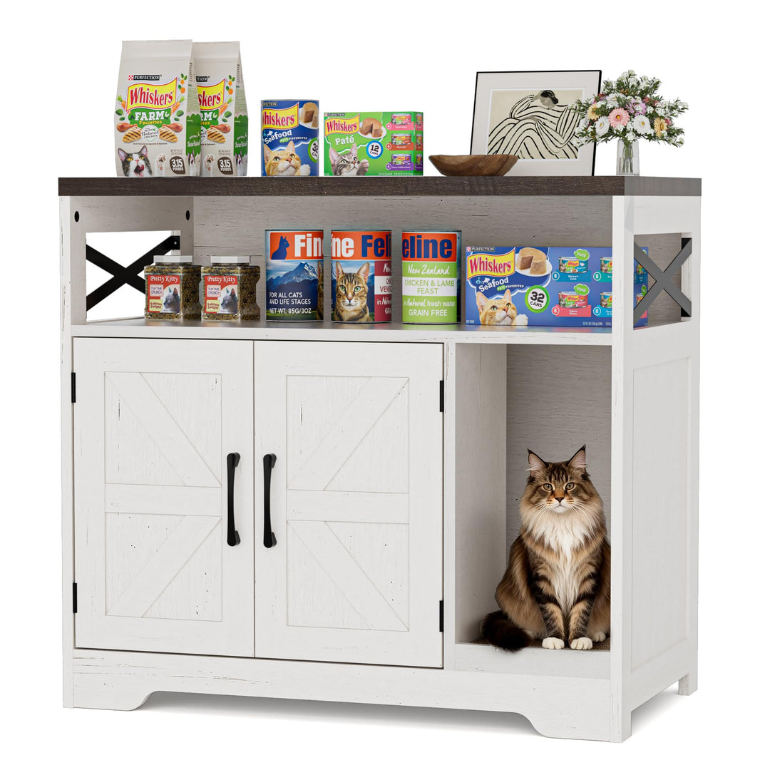 Katzenklo Schrank, Katzenhaus Holz, Katzenschrank mit Tür, Versteckte Katzentoilette mit Kratzmatte