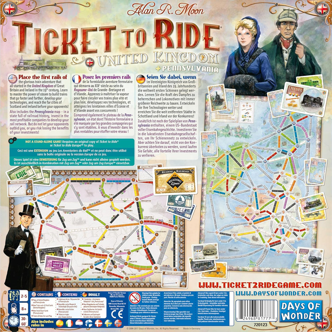 Days of Wonder | Zug um Zug – UK + Pennsylvania | Map-Erweiterung | Familienspiel | Brettspiel | 2-5