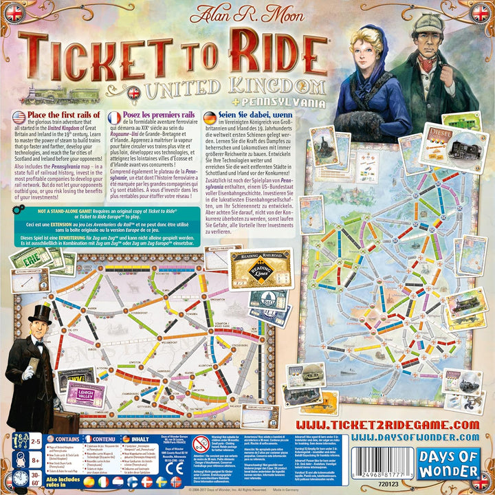 Days of Wonder | Zug um Zug – UK + Pennsylvania | Map-Erweiterung | Familienspiel | Brettspiel | 2-5