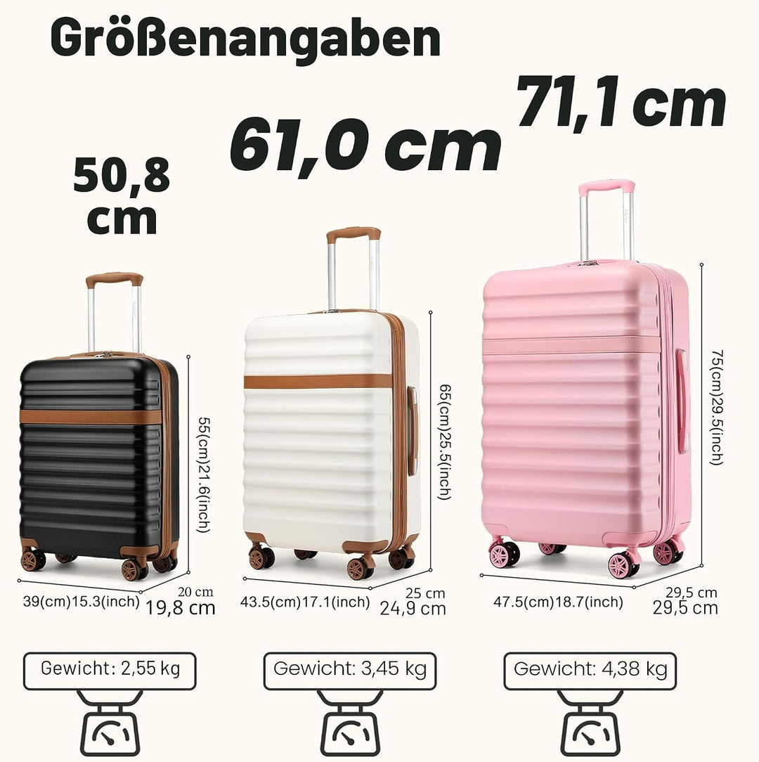 KONO Koffer Trolley Handgepäck Koffer Reisekoffer von ABS+PC Hartschalenkoffer mit 4 Rollen TSA Schl