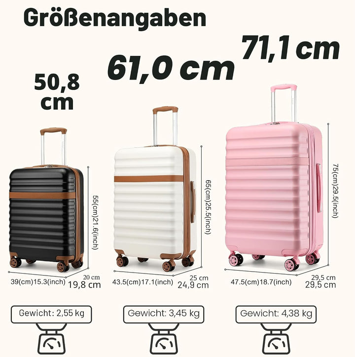 KONO Koffer Trolley Handgepäck Koffer Reisekoffer von ABS+PC Hartschalenkoffer mit 4 Rollen TSA Schl