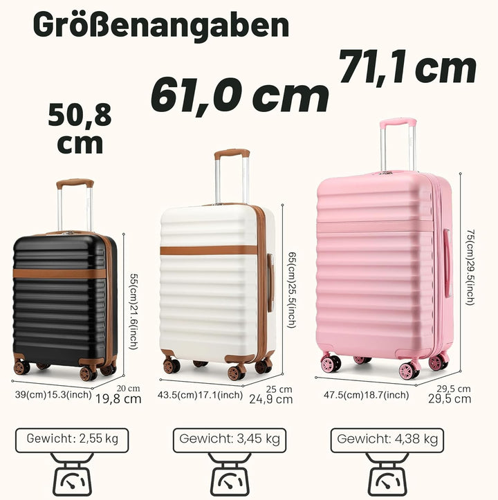 KONO Koffer Trolley Mittelgross Koffer Reisekoffer von ABS+PC Hartschalenkoffer mit 4 Rollen TSA Sch