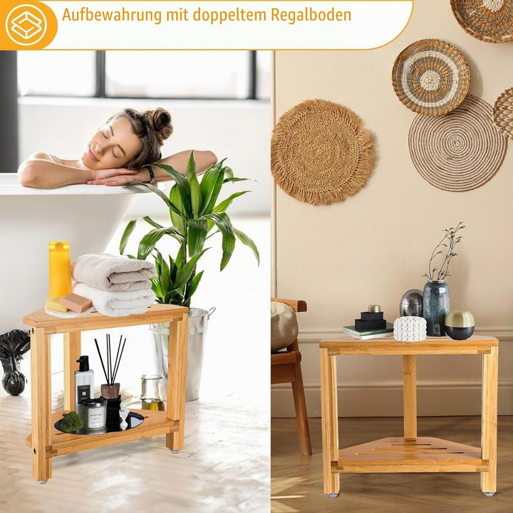 Bambus Eckregal, 2 Stufe Eck-Ablage für Badezimmer, Dusche &amp; Küche, Natürliches Holz-Eckregal mit Ru