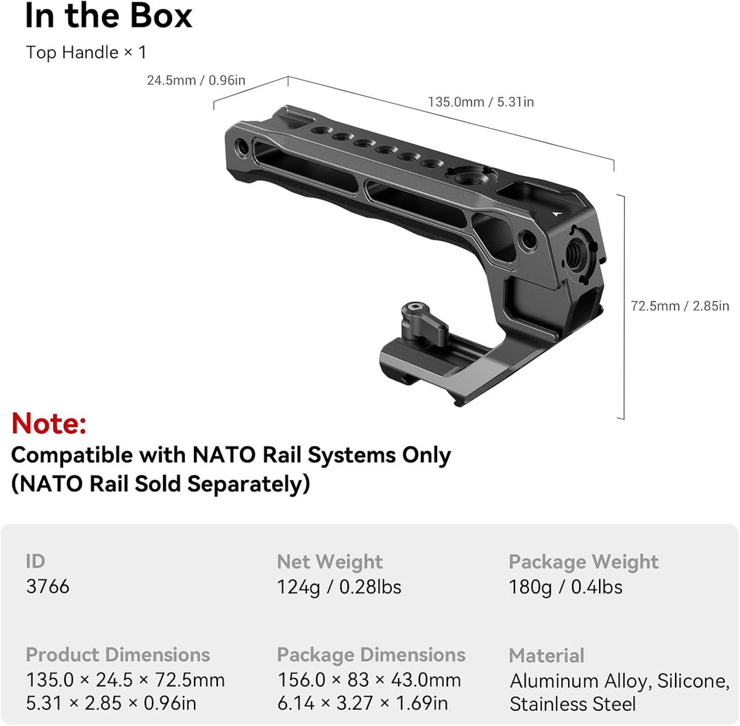 SMALLRIG NATO Top Handle, Griff mit NATO Schnellspanner für Kamerakäfig, universelles Video Rig mit