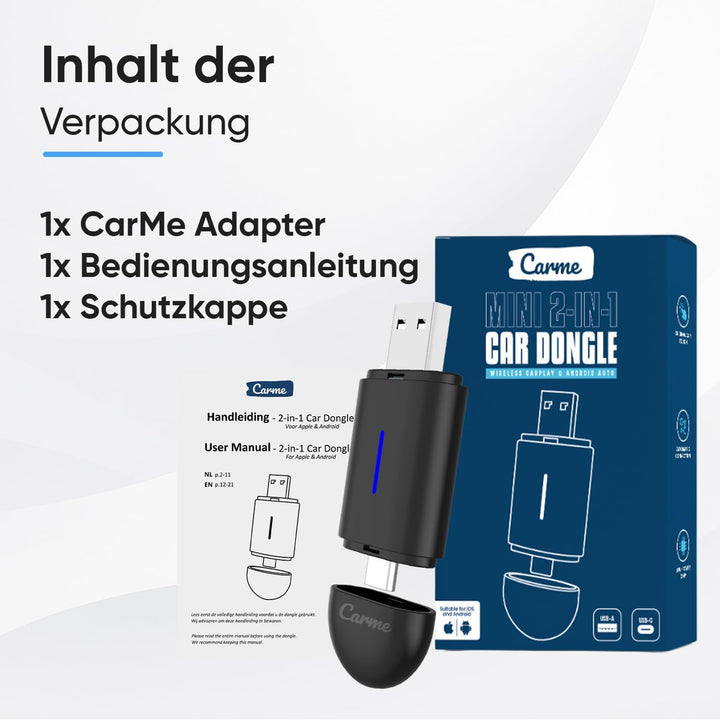 CarMe CarPlay Wireless Adapter & Android Auto Wireless Adapter - Mini USB 2-in-1 Auto Dongle - Wande