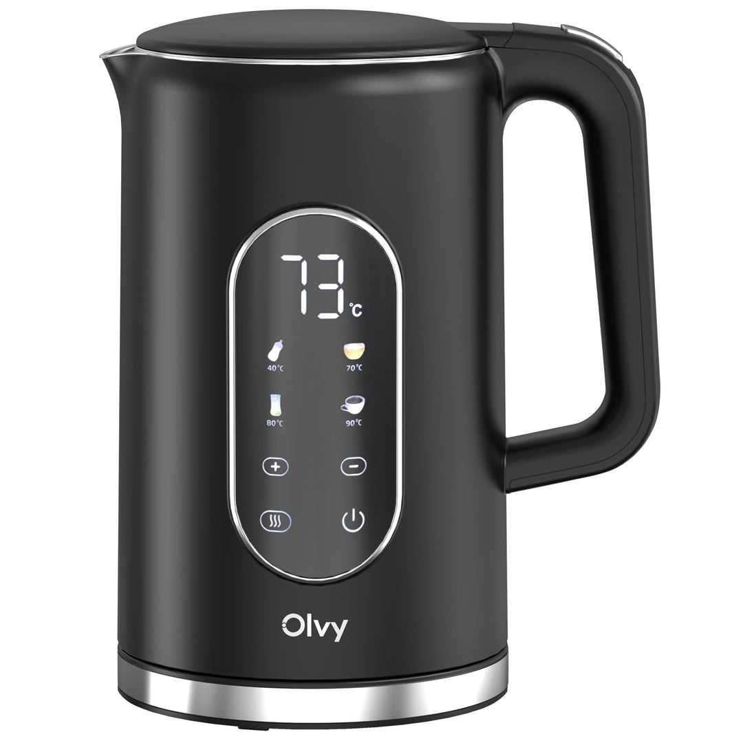 Olvy Elektrischer Wasserkocher 1,7L – Schnellkochender Wasserkocher mit Temperaturregelung, Warmhalt