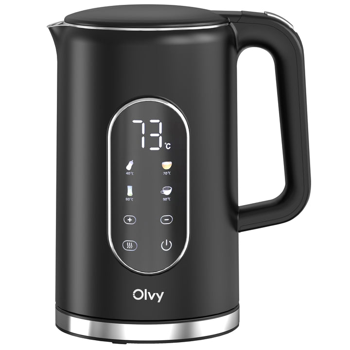 Olvy Elektrischer Wasserkocher 1,7L – Schnellkochender Wasserkocher mit Temperaturregelung, Warmhalt