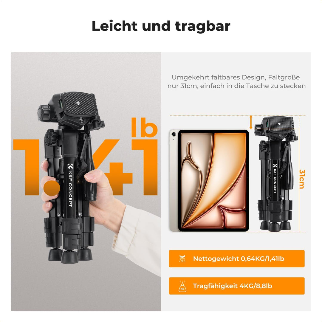 K&F CONCEPT Mini Tischkamerastativ, S233A0 25,5'' Stativ mit Fernbedienung, klein und tragbar für DS