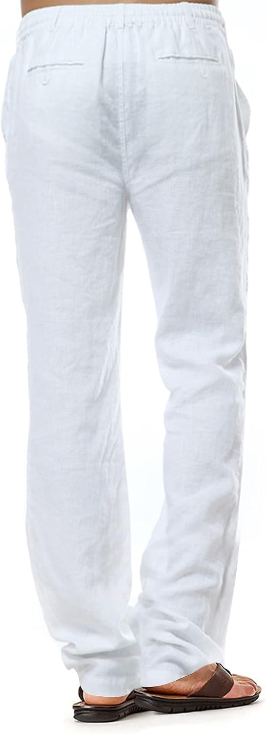 Herren-Leinenhose, lässige Baumwollhose, Sommerhose, Strandhose, leichte Hose mit Kordelzug S Weiss,