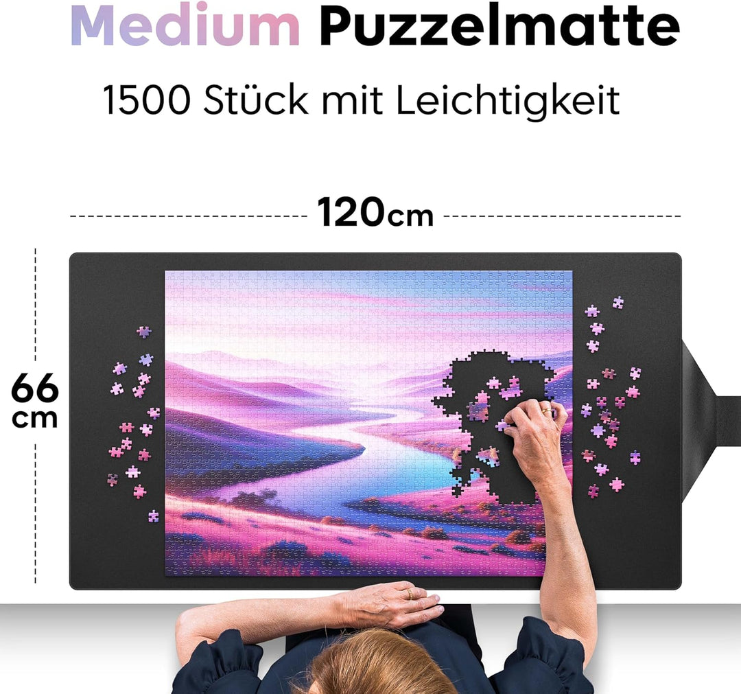 Puzzlup Luxus Puzzlematte bis 1500 Teile – 66 x 120 cm – Mit eleganter Tragetasche aus Leder – Premi