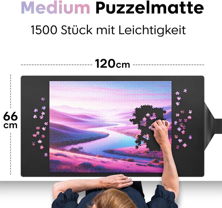 Puzzlup Luxus Puzzlematte bis 1500 Teile – 66 x 120 cm – Mit eleganter Tragetasche aus Leder – Premi
