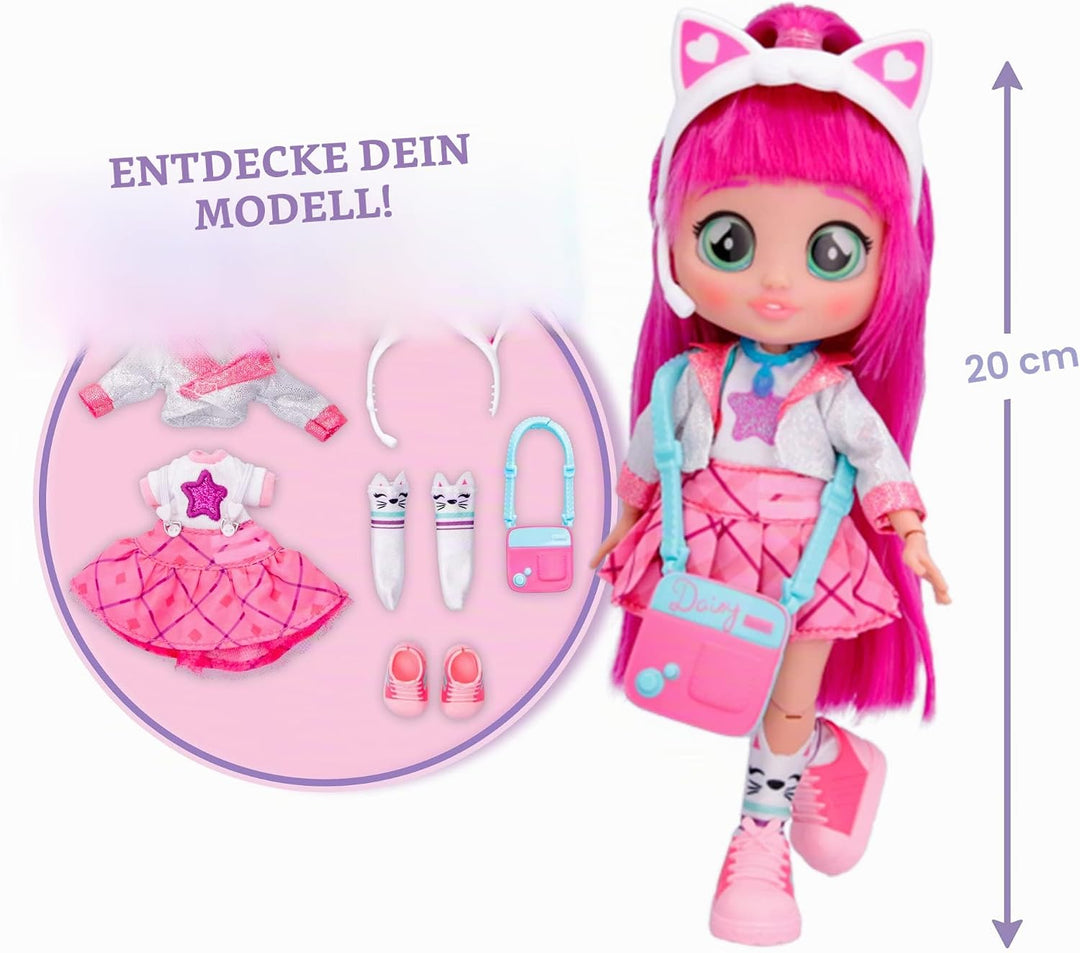 BFF by Cry Babies S2 Daisy Modepuppe mit Langen Haaren, Stoffkleidung und 9 Accessoires, Spielzeugge