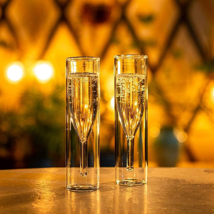 Sziqiqi Massive Doppelwandige Champagnerglas Kristallgläser, Classics Tulip Goblet Stemless Clear Gl