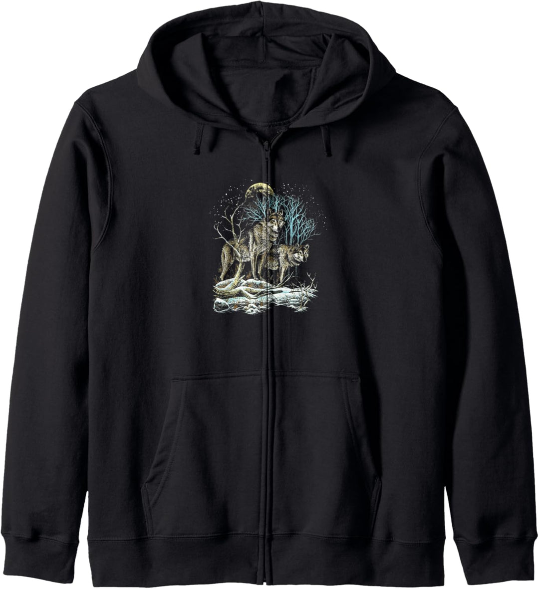 Moon and Wolves in Snowy Forest Kapuzenjacke