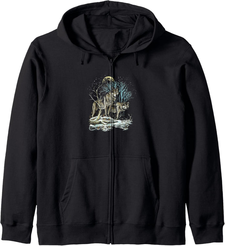 Moon and Wolves in Snowy Forest Kapuzenjacke