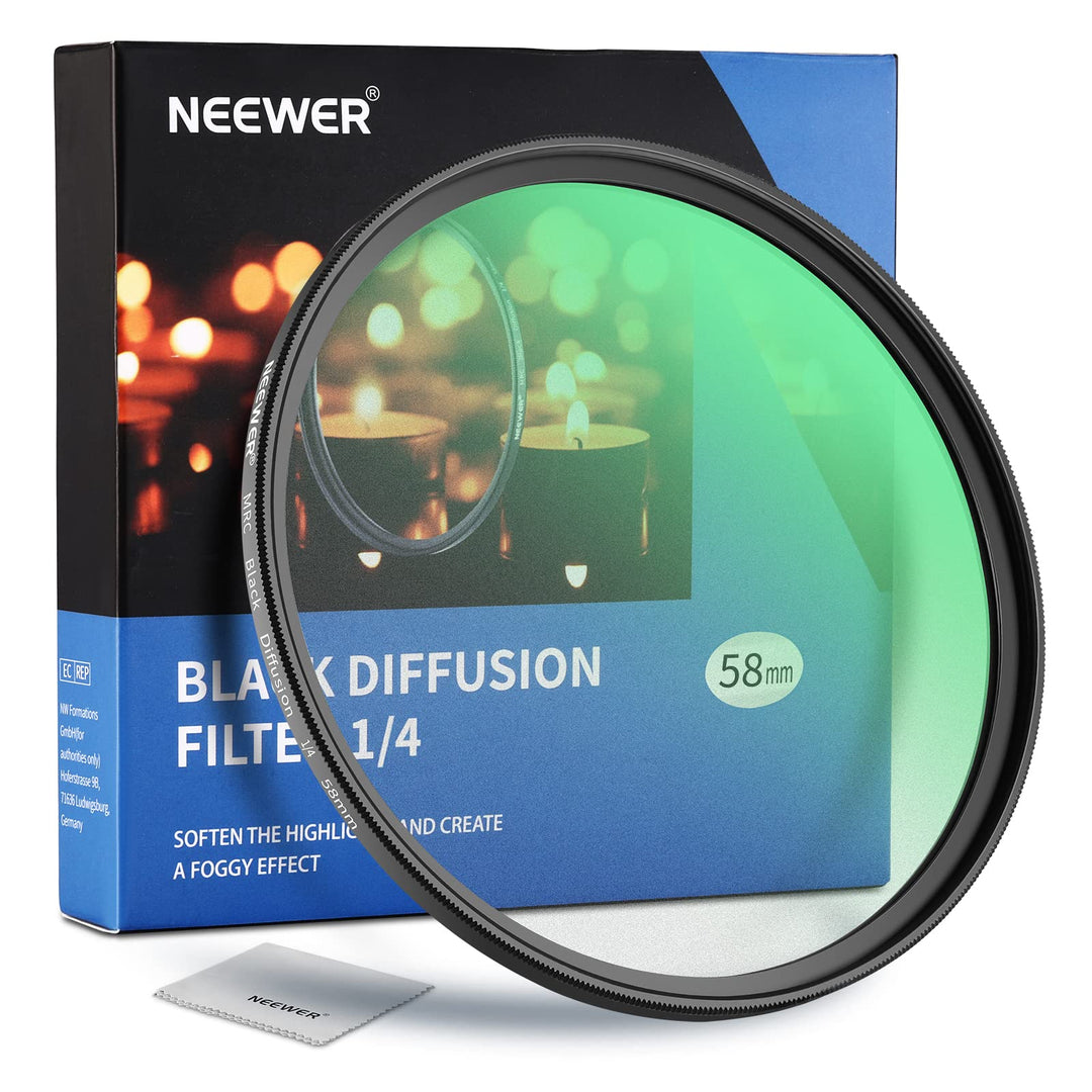 NEEWER 58mm Black Diffusion 1/4 Filter Schwarze Diffusion Träumerischer Kinoeffekt Ultradünner Kamer
