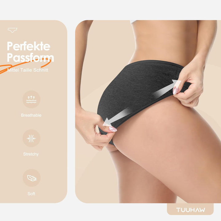 Unterhosen Damen Unterwäsche 6er Pack Baumwolle Slips Mittel Taille Panties XS 6*grau, XS 6*grau