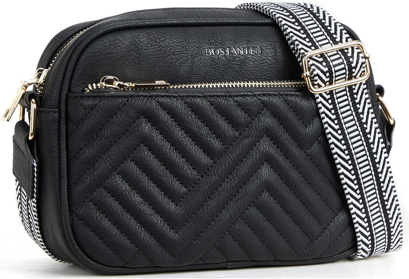 BOSTANTEN Damen Handy Umhängetasche, Crossbody Bag mit verstellbarem Breiter Gurt, PU Leder Gesteppt