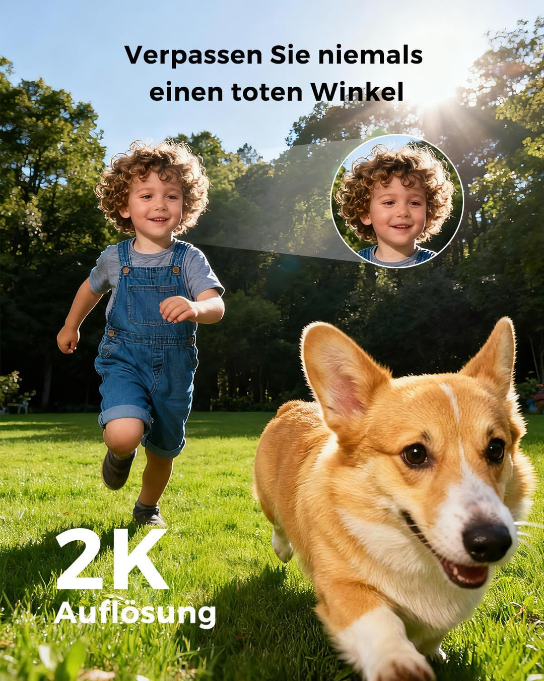 2K Überwachungskamera Aussen mit Doppelobjektiv, PTZ IP Kamera Überwachung Aussen, WLAN Kamera Outdo