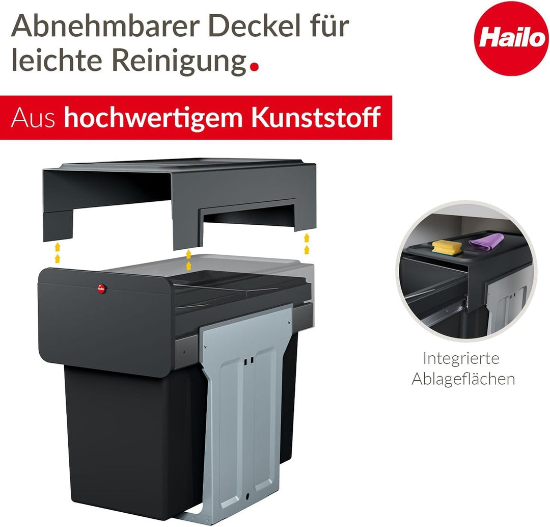 Hailo EcoLine Design L Einbau-Mülltrennungs-System | 2 x 14L | 28L | Duo Mülltrenner mit Vollauszug