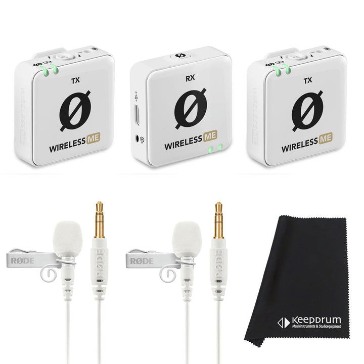 Rode Wireless ME Dual Mikrofon Funksystem Weiss + 2X Lavalier GO Weiss Ansteckmikrofon + keepdrum Mi