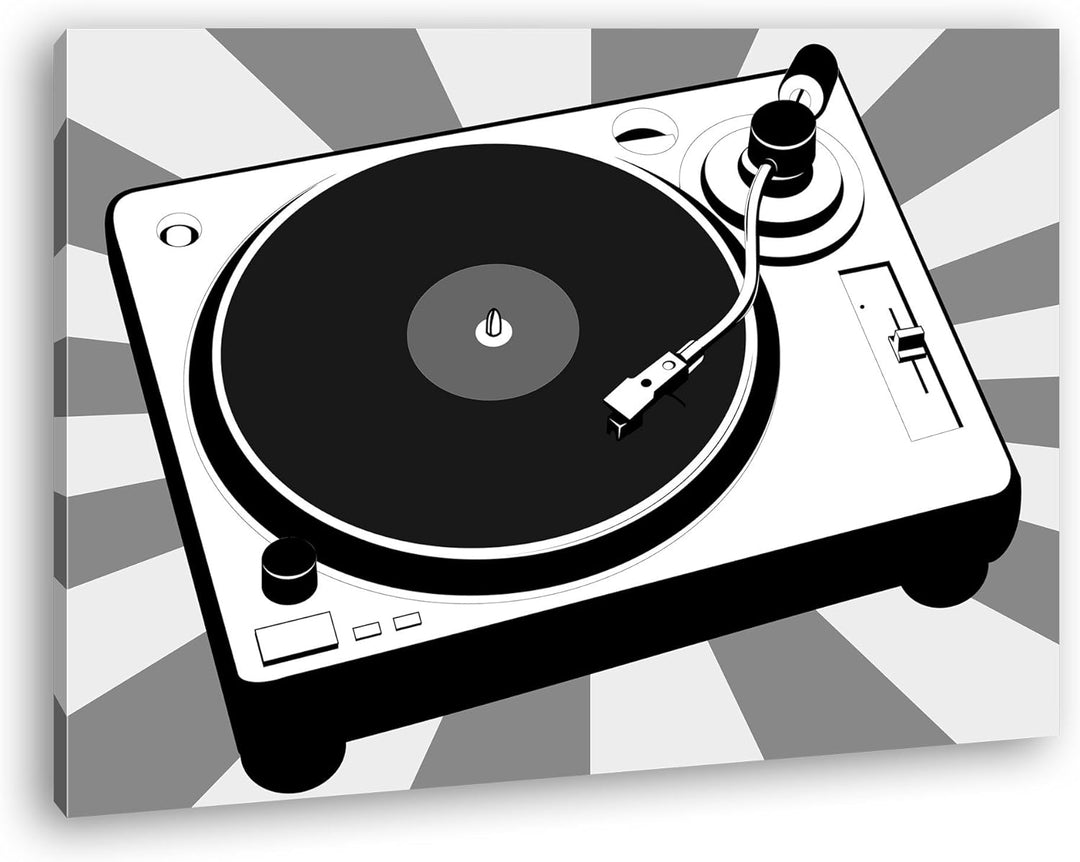 deyoli moderne Drehscheibe für Musik Effekt: Schwarz/Weiss im Format: 80x60 als Leinwandbild, Motiv