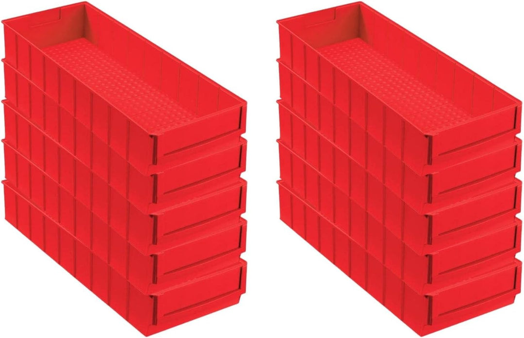 SparSet 10x Rote Industriebox 500 B | HxBxT 8,1x18,3x50cm | 6 Liter | Sichtlagerkasten, Sortimentska