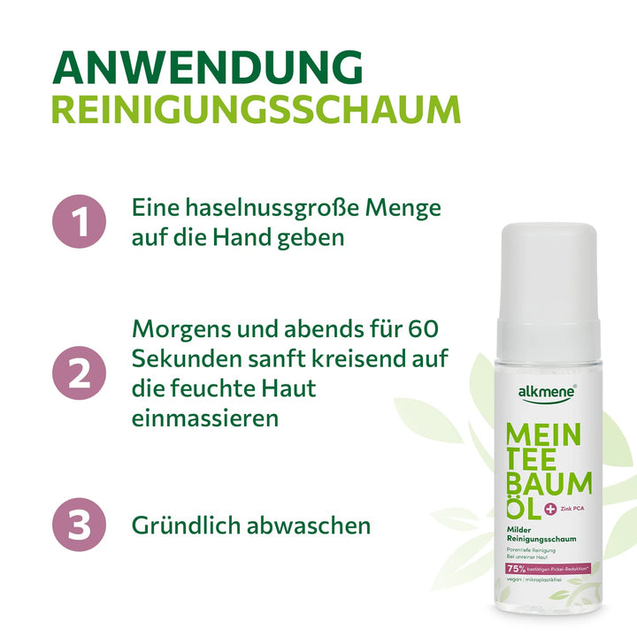 alkmene Mein Teebaumöl Reinigungsschaum Gesicht 6x 150 ml Pickel Reduktion 75% bestätigt - naturrein