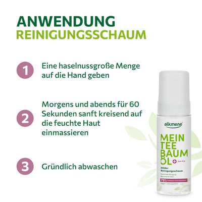 alkmene Mein Teebaumöl Reinigungsschaum Gesicht 6x 150 ml Pickel Reduktion 75% bestätigt - naturrein