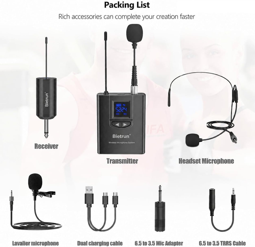 UHF Wireless Lavalier Lapel Microphone System, Kabelloses Lavalier-Mikrofon, Headset Mic, Interview