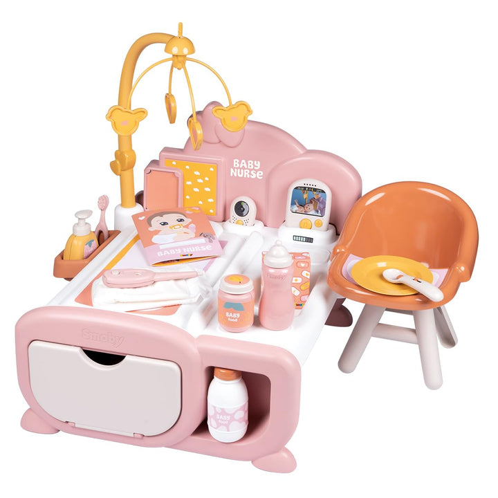 Smoby – Baby Nurse Cocoon 3-in-1 Puppenmöbel – Spielset mit Pflege-, Schlaf- & Essbereich – 16 Zubeh