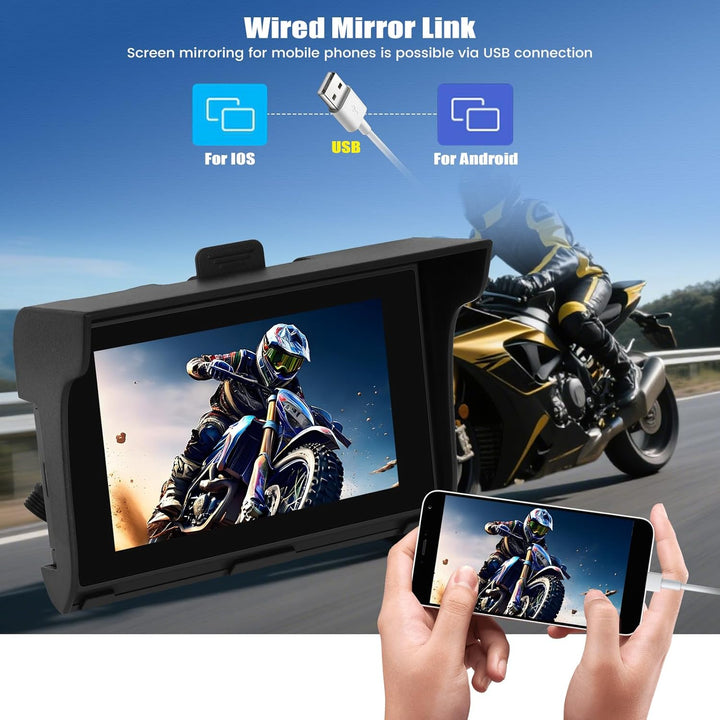 SIXWIN Carplay Motorrad Display für Moto mit Wireless Carplay Android Auto, 5 Zoll HD Touchscreen Bi