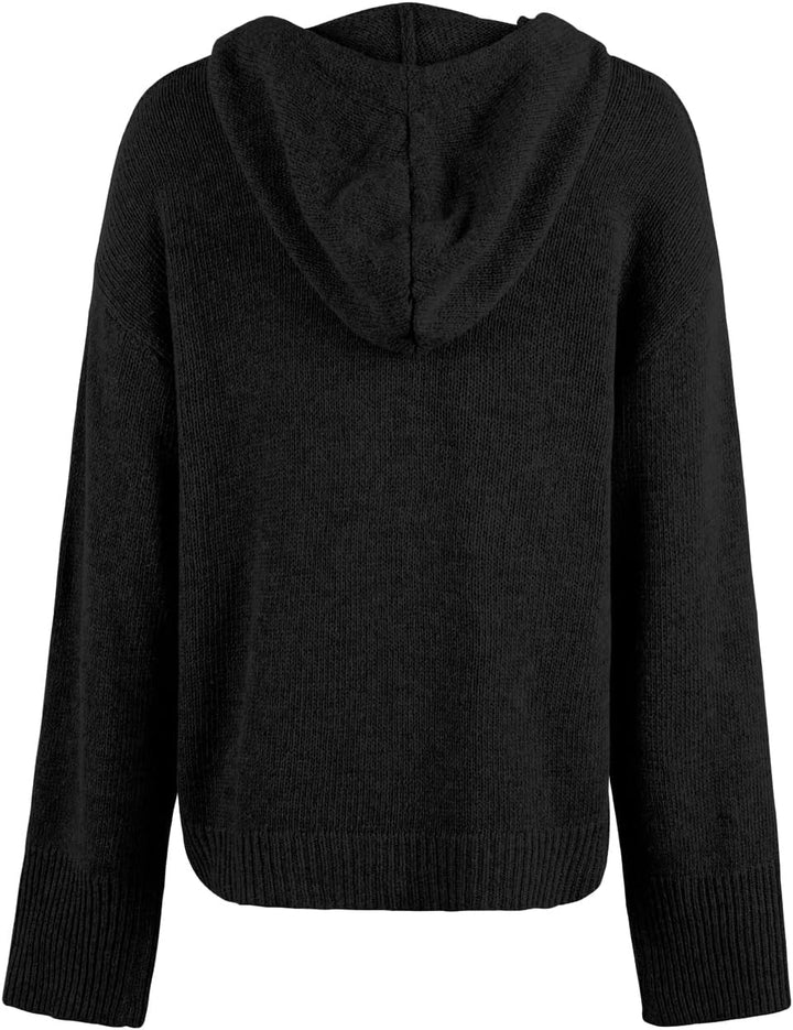 Vcindai Damen Langarm Grobstrickjacke Kurz Strickjacke Herbst Winter Strickmantel mit Kapuze S Schwa