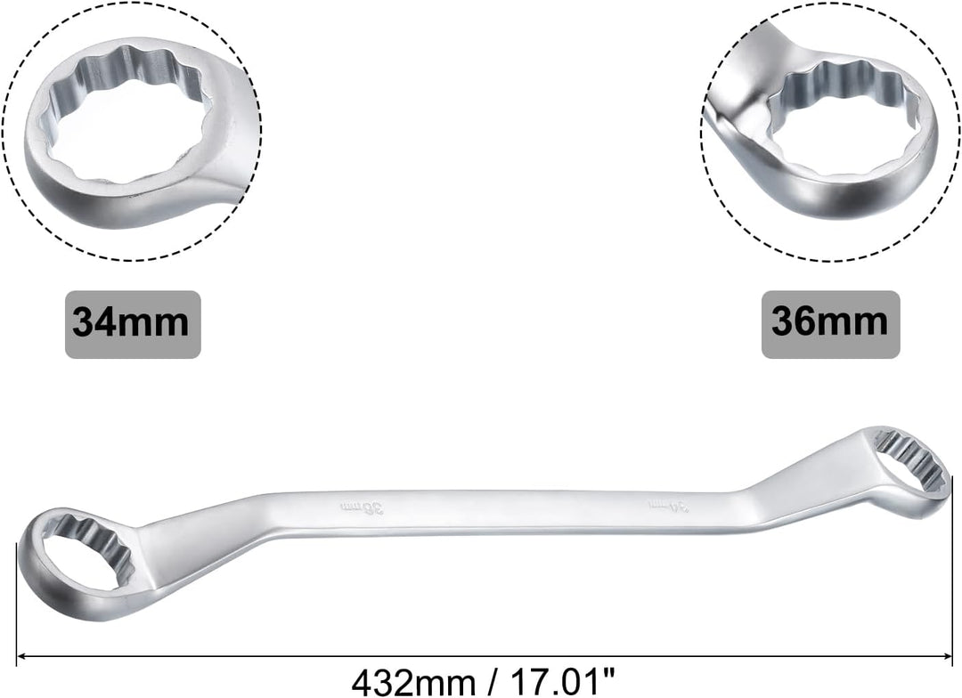 QUARKZMAN Gekröpfter Doppel-Ringschlüssel 34mmx36mm Metrisch 45 Grad Offset 12 Punkt Kohlenstoffstah