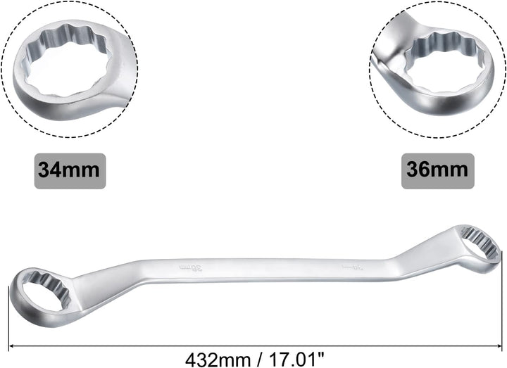 QUARKZMAN Gekröpfter Doppel-Ringschlüssel 34mmx36mm Metrisch 45 Grad Offset 12 Punkt Kohlenstoffstah