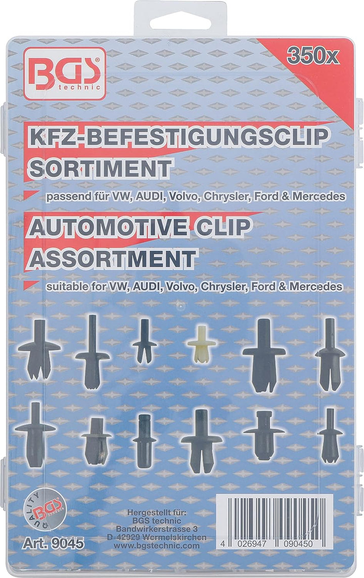 BGS 9045 | Kfz-Befestigungsclip-Sortiment für VW, Audi, Volvo, Chrysler, Ford, Mercedes-Benz | 350-t