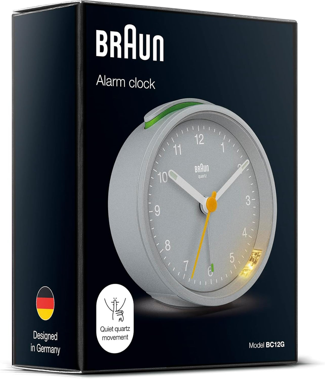 Braun Klassischer analoger Wecker mit Schlummerfunktion und Beleuchtung, leisem Quarzwerk, anschwell