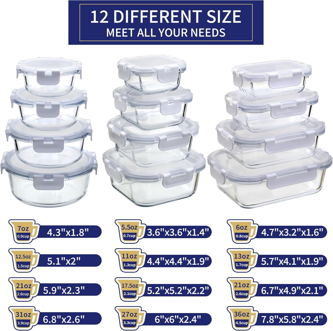 MFY 12 Stück Glasbehälter mit Deckel, Frischhaltedosen mit Deckel, Meal Prep Boxen Glas mit 12 Behäl