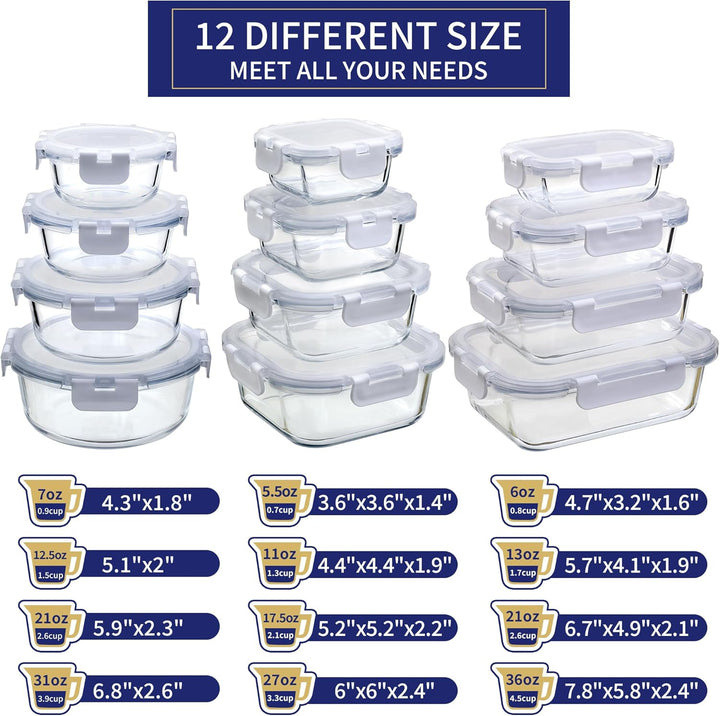 MFY 12 Stück Glasbehälter mit Deckel, Frischhaltedosen mit Deckel, Meal Prep Boxen Glas mit 12 Behäl